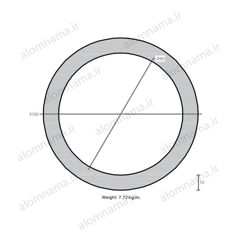 لوله آلومینیومی به قطر خارجی 100mm و ضخامت 10mm