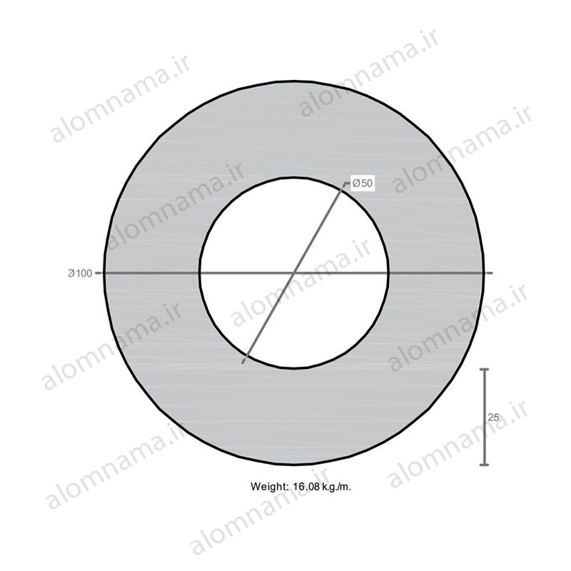 لوله آلومینیومی به قطر خارجی 100mm و ضخامت 25mm