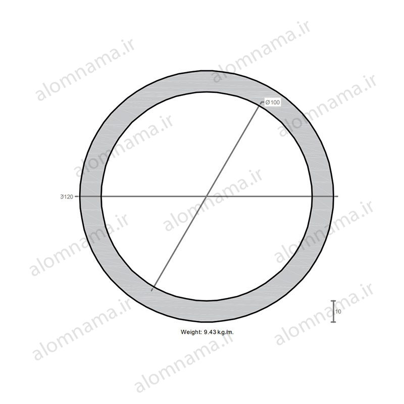 لوله آلومینیومی به قطر خارجی 120mm و ضخامت 10mm