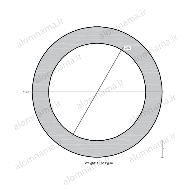 لوله آلومینیومی به قطر خارجی 120mm و ضخامت 15mm
