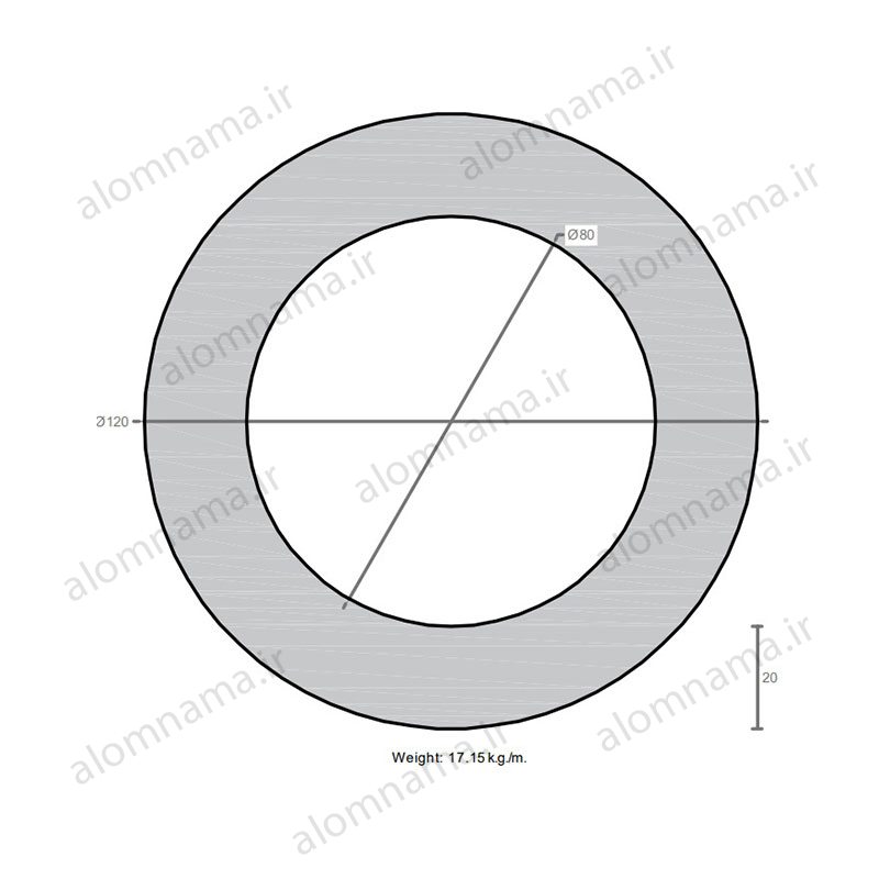 لوله آلومینیومی به قطر خارجی 120mm و ضخامت 20mm