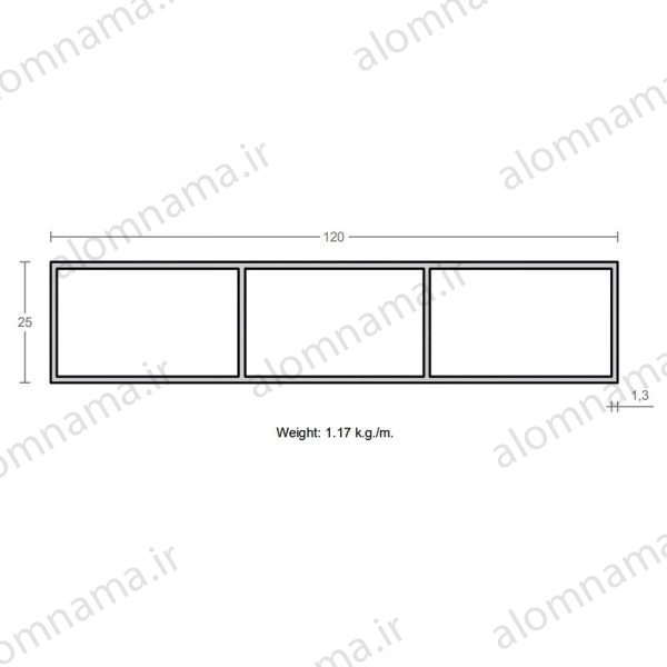 پروفیل قوطی آلومینیوم 1.3×25×120