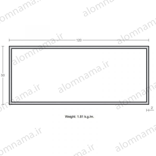 پروفیل قوطی آلومینیوم 2×50×120