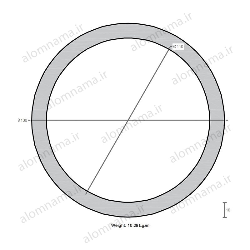 لوله آلومینیومی به قطر خارجی 130mm ضخامت 10mm