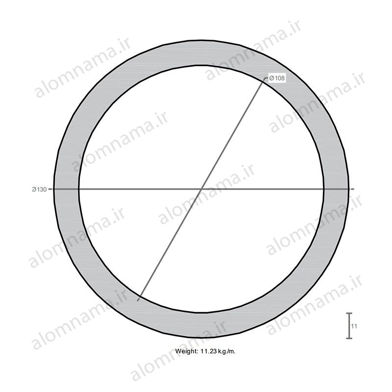 لوله آلومینیومی به قطر خارجی 130mm و ضخامت 11mm