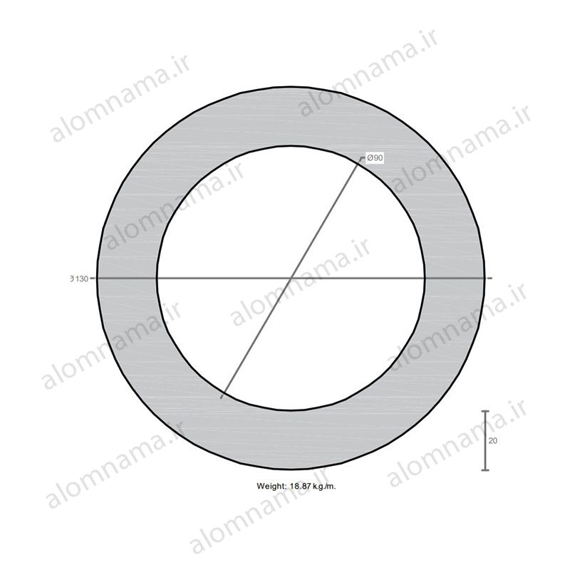 لوله آلومینیومی به قطر خارجی 130mm و ضخامت 20mm