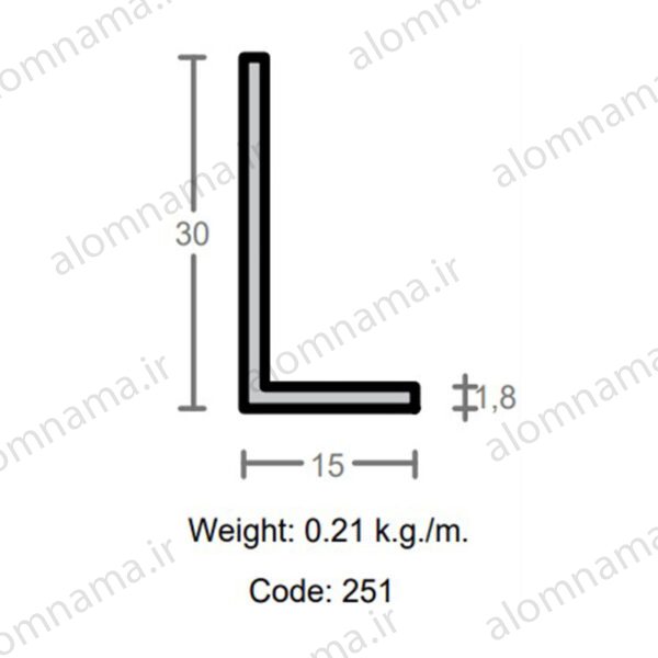 پروفیل نبشی آلومینیوم 1.8×30×15