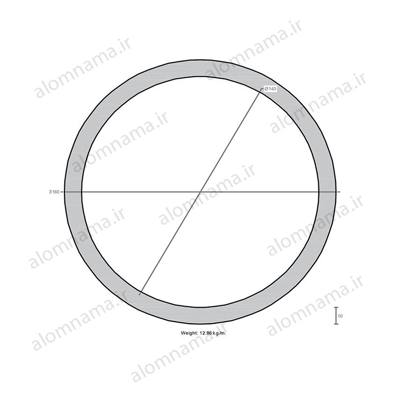 لوله آلومینیومی به قطر خارجی 160mm و ضخامت 10mm