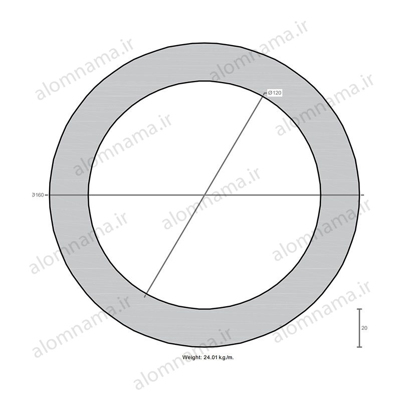 لوله آلومینیومی به قطر خارجی 160mm و ضخامت 20mm