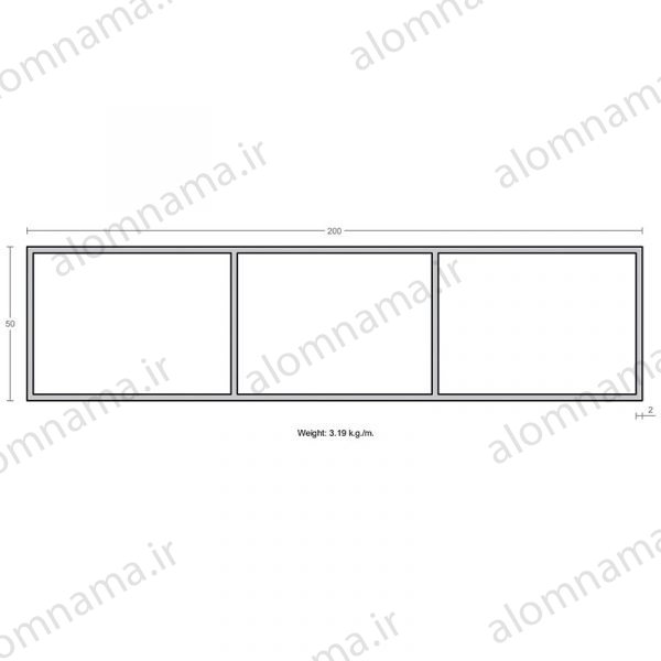 پروفیل قوطی آلومینیوم 2×50×200