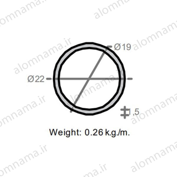 لوله آلومینیومی به قطر خارجی 22mm و ضخامت 1.5mm