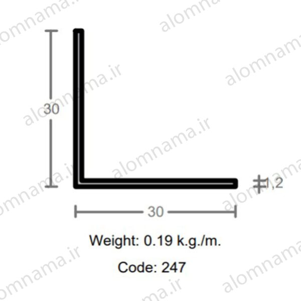پروفیل نبشی آلومینیوم 1.2×30×30