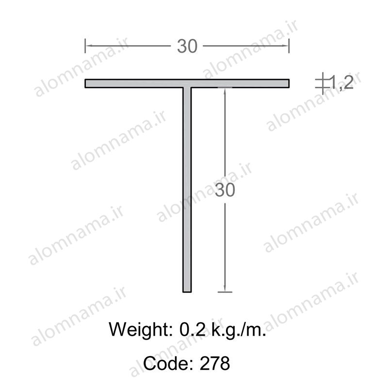 پروفیل سپری آلومینیوم 1.2×30×30