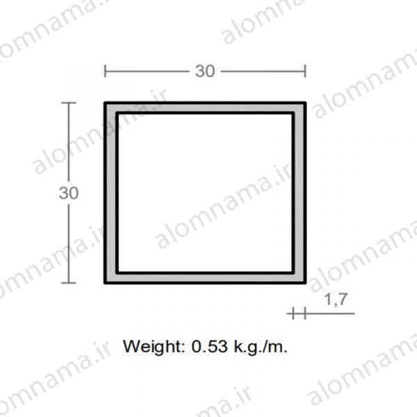 پروفیل قوطی آلومینیوم 1.7×30×30