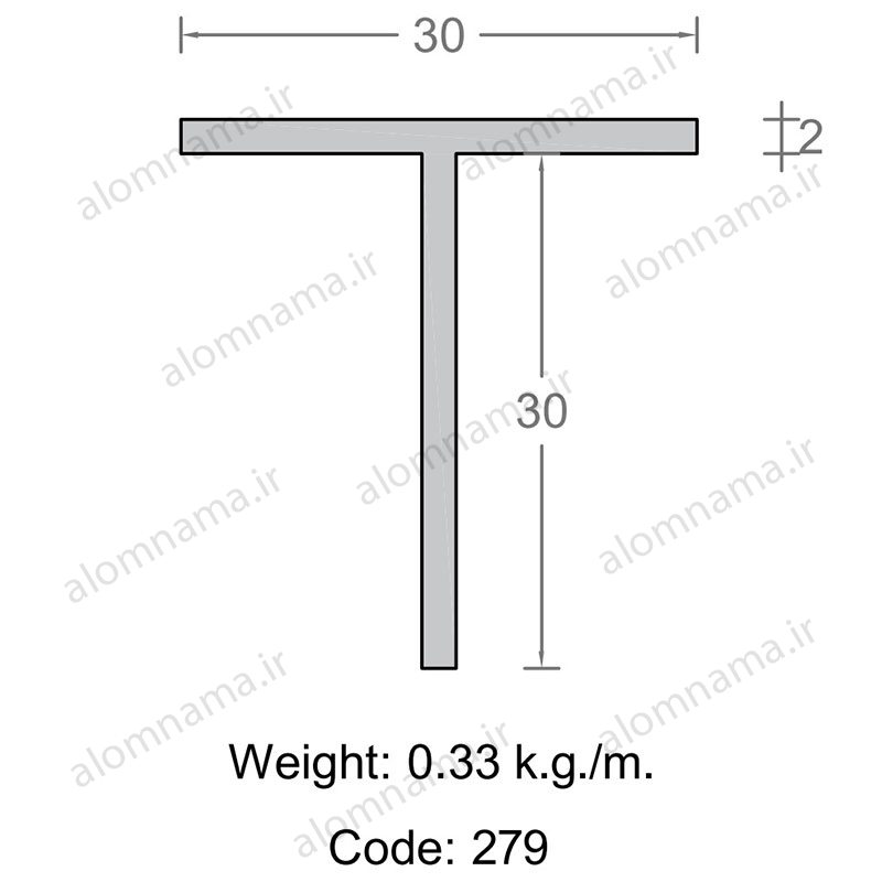 پروفیل سپری آلومینیوم 2×30×30