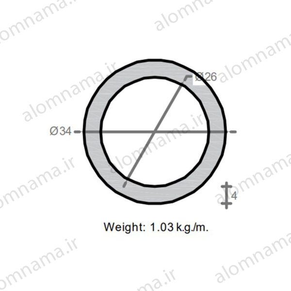 لوله آلومینیومی به قطر خارجی 34mm و ضخامت 4mm