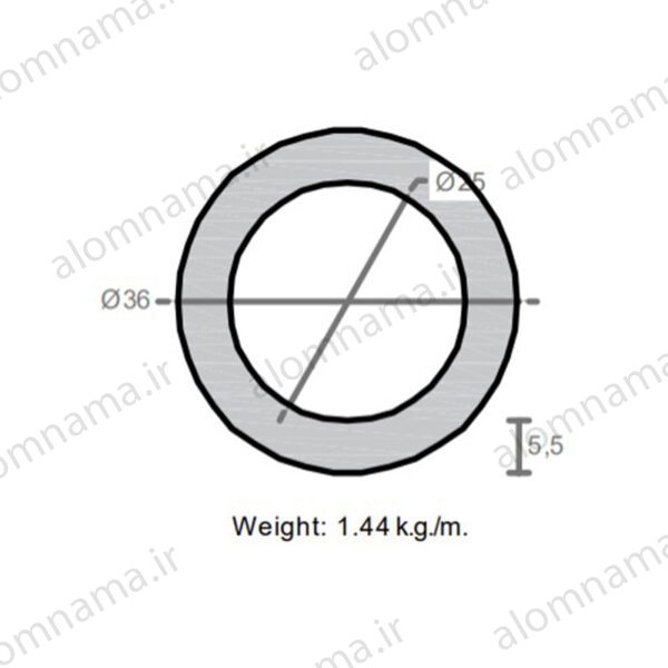 لوله آلومینیومی به قطر خارجی 36mm و ضخامت 5.5mm