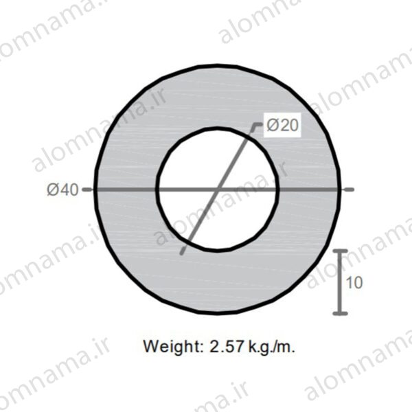 لوله آلومینیومی به قطر خارجی 40mm و ضخامت 10mm