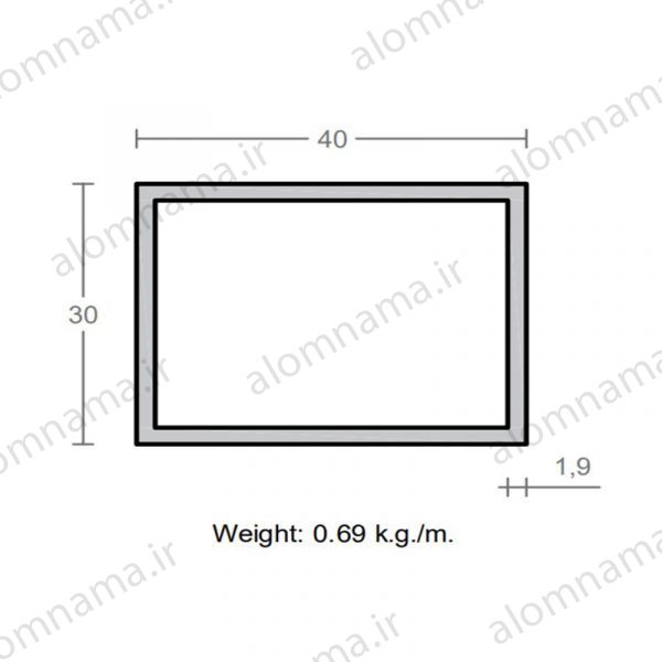 پروفیل قوطی آلومینیوم 1.9×30×40