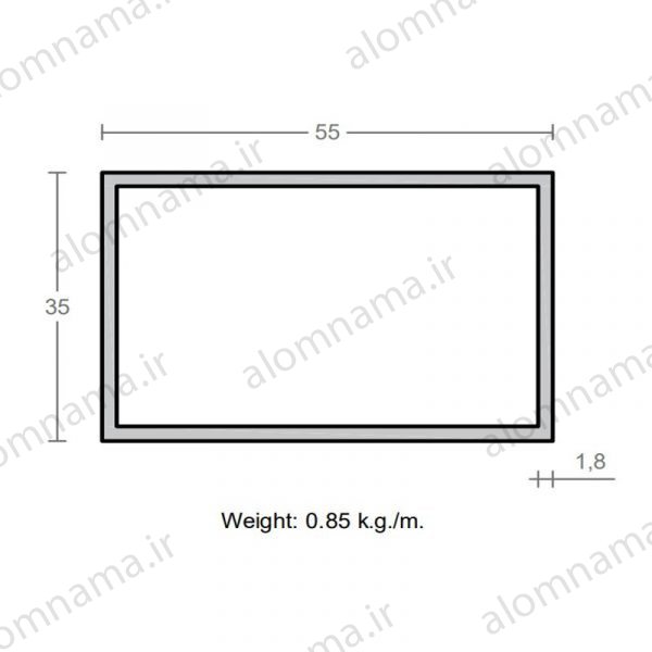 پروفیل قوطی آلومینیوم 1.8×35×55