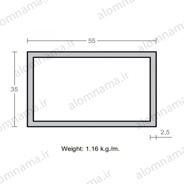 پروفیل قوطی آلومینیوم 2.5×35×55