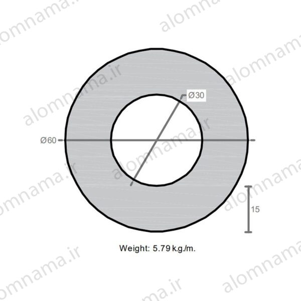 لوله آلومینیومی به قطر خارجی 60mm و ضخامت 15mm