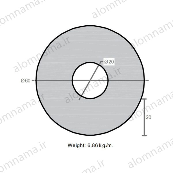 لوله آلومینیومی به قطر خارجی 60mm و ضخامت 20mm