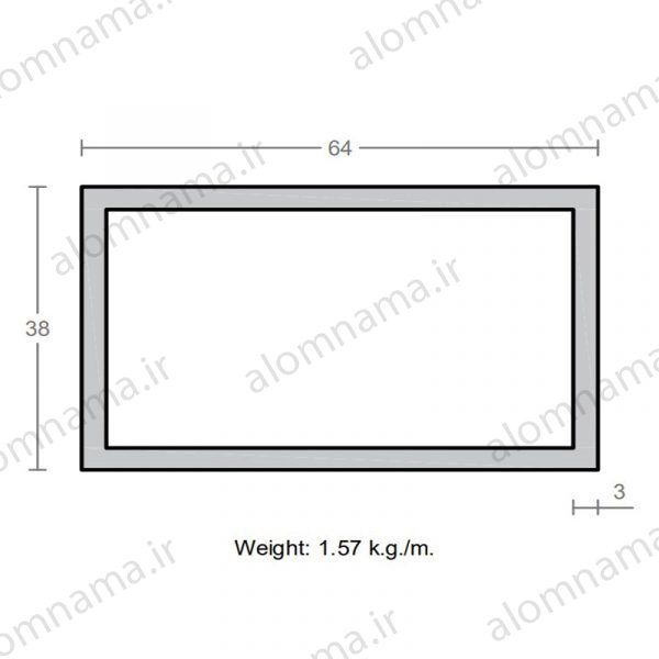 پروفیل قوطی آلومینیوم 3×38×64