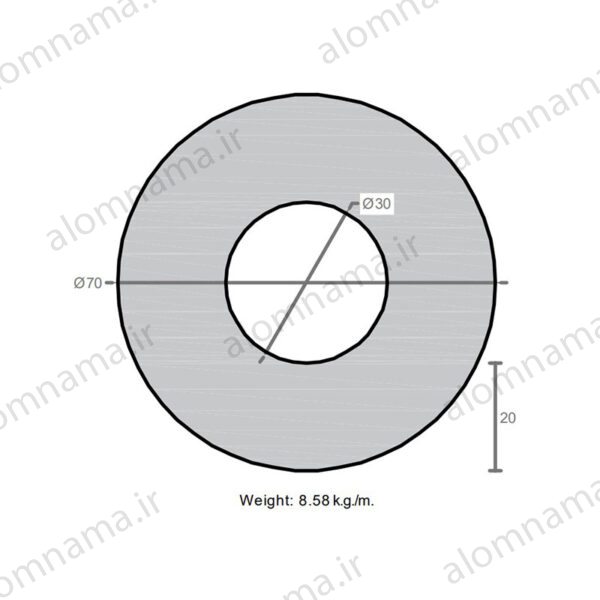 لوله آلومینیومی به قطر خارجی 70mm و ضخامت 20mm