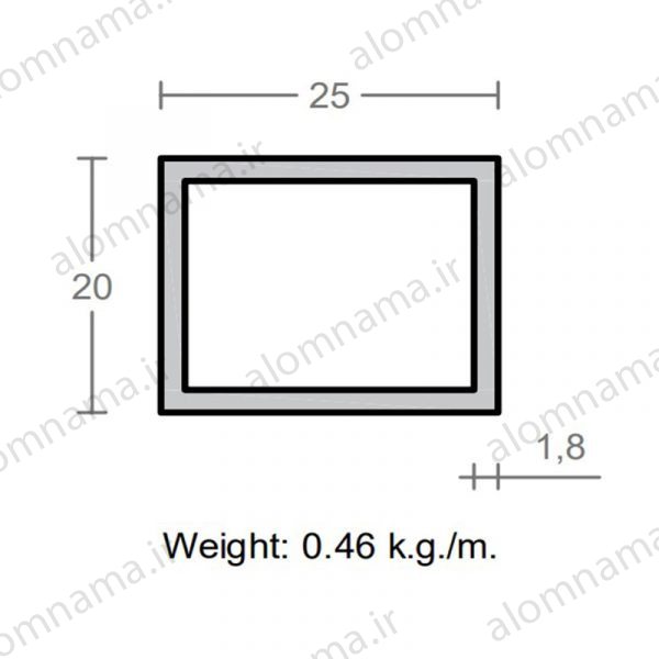 پروفیل قوطی آلومینیوم 1.8×20×25