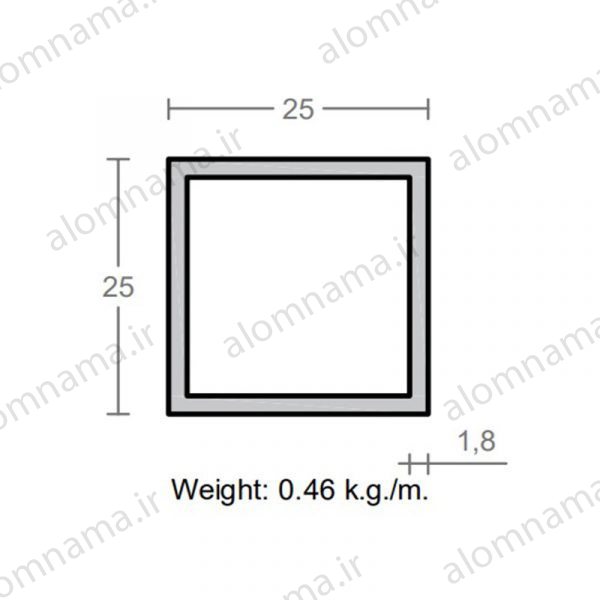 پروفیل قوطی آلومینیوم 1.8×25×25