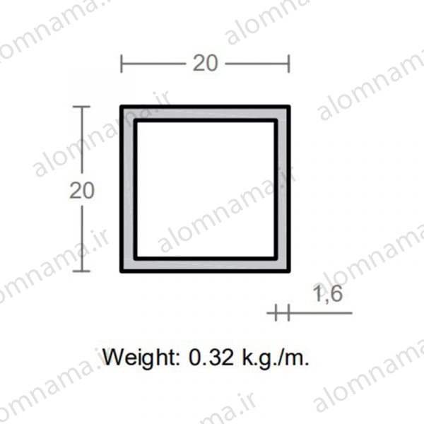 پروفیل قوطی آلومینیوم 1.6×20×20
