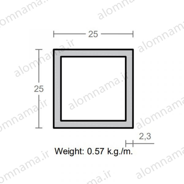 پروفیل قوطی آلومینیوم 2.3×25×25