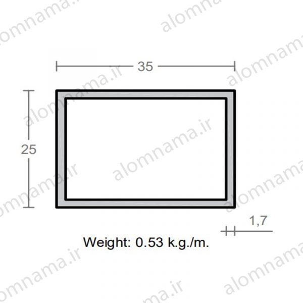 پروفیل قوطی آلومینیوم 1.7×25×35