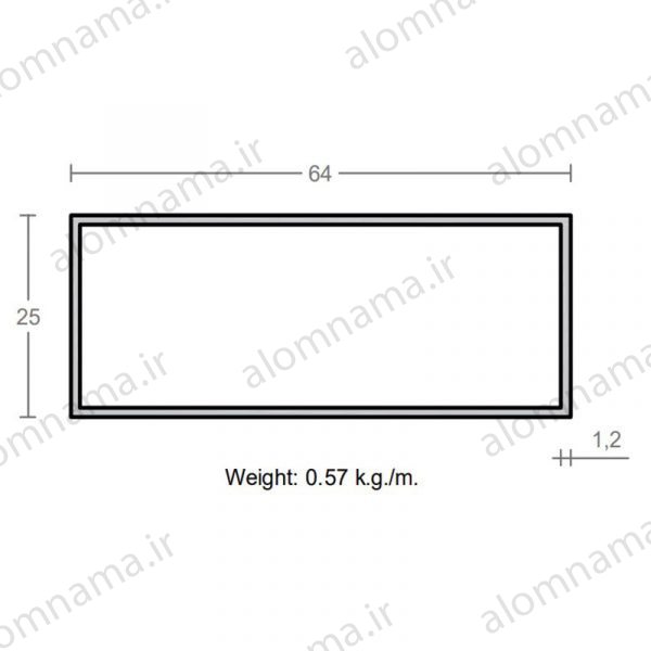 پروفیل قوطی آلومینیوم 1.2×25×64