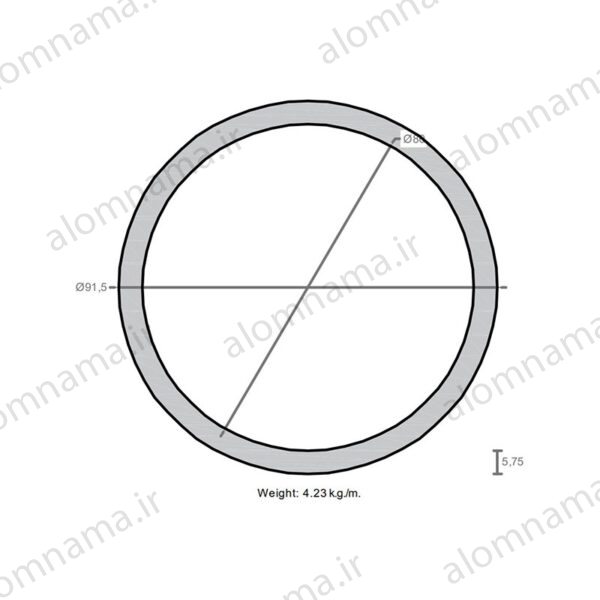 لوله آلومینیومی به قطر خارجی 91.5mm و ضخامت 5.75mm