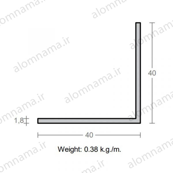 پروفیل نبشی آلومینیوم 1.8×40×40