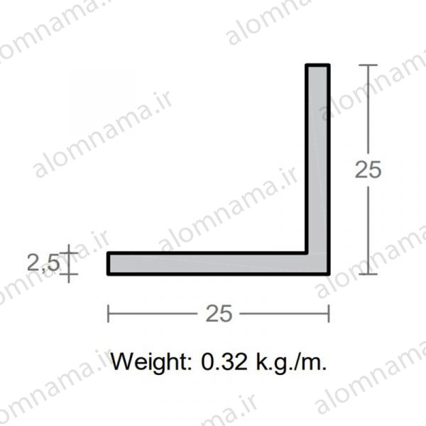 پروفیل نبشی آلومینیوم 2.5×25×25