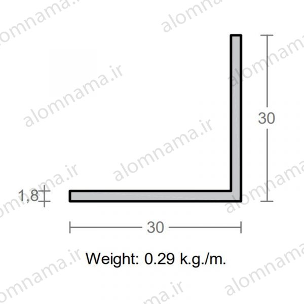 پروفیل نبشی آلومینیوم 1.8×30×30