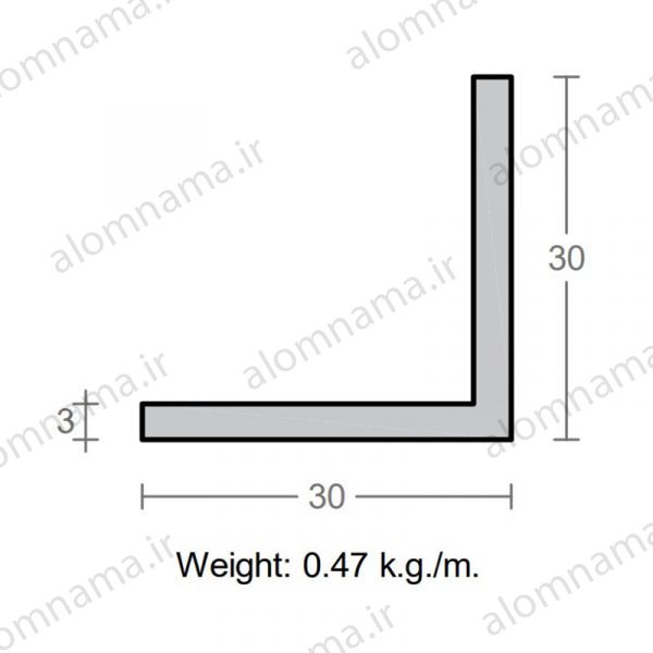 پروفیل نبشی آلومینیوم 3×30×30