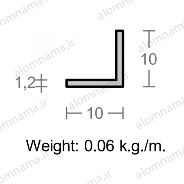 پروفیل نبشی آلومینیوم 1.2×10×10