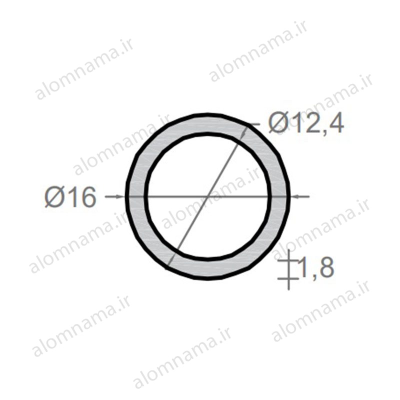 لوله آلومینیومی به قطر خارجی 16mm و ضخامت 1.8mm