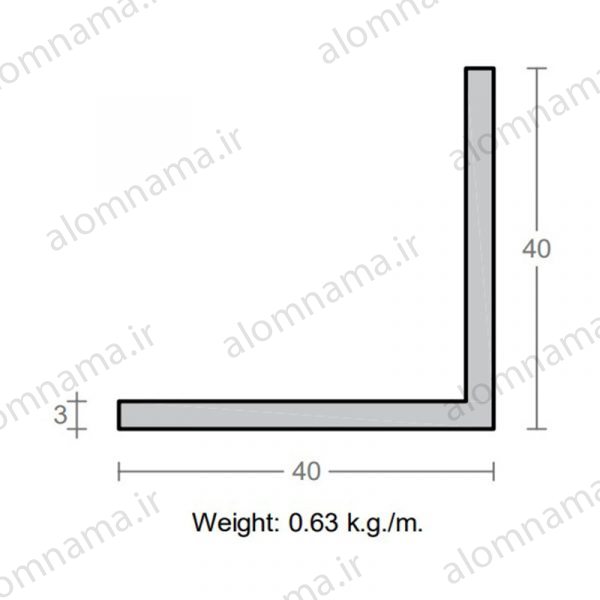پروفیل نبشی آلومینیوم 3×40×40