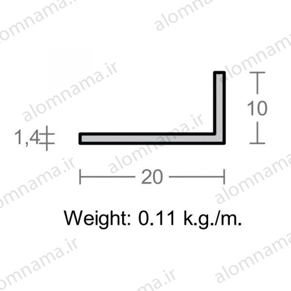 پروفیل نبشی آلومینیوم 1.4×10×20