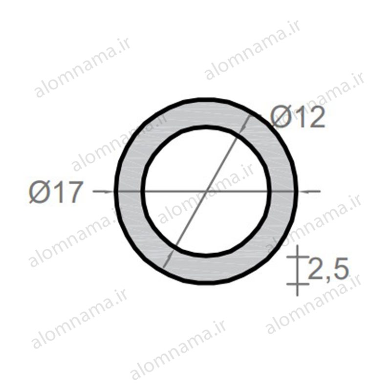 لوله آلومینیومی به قطر خارجی 17mm و ضخامت 2.5mm