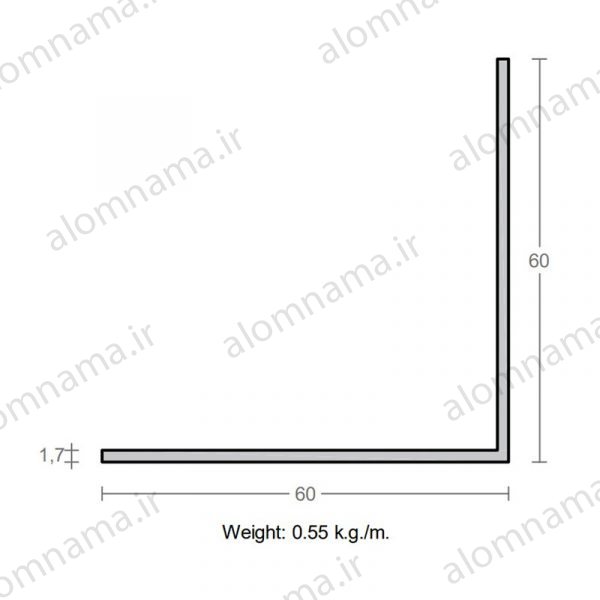 پروفیل نبشی آلومینیوم 1.7×60×60